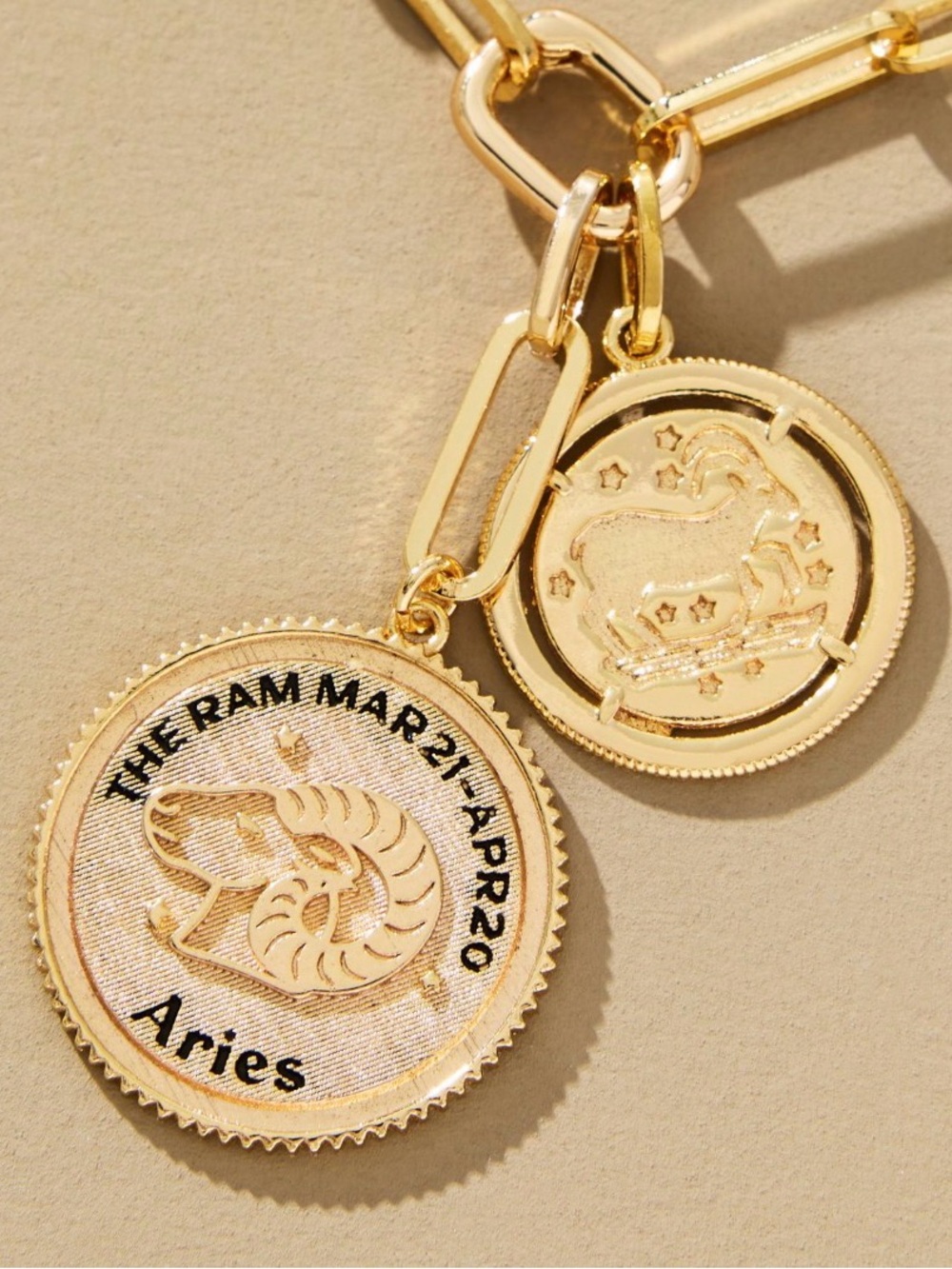 Aries Zodiac Gold Coin Charm Necklace